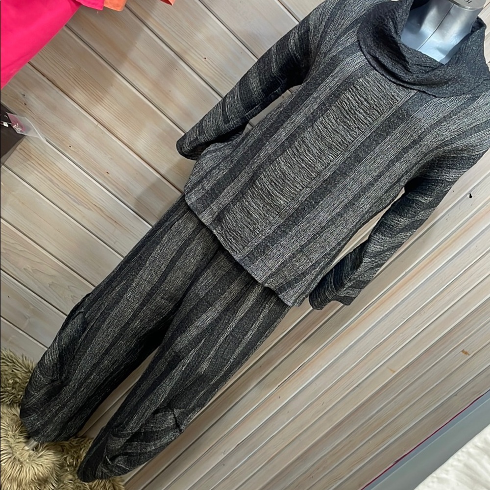 Striped Gray and Black Two-Piece Linen Set